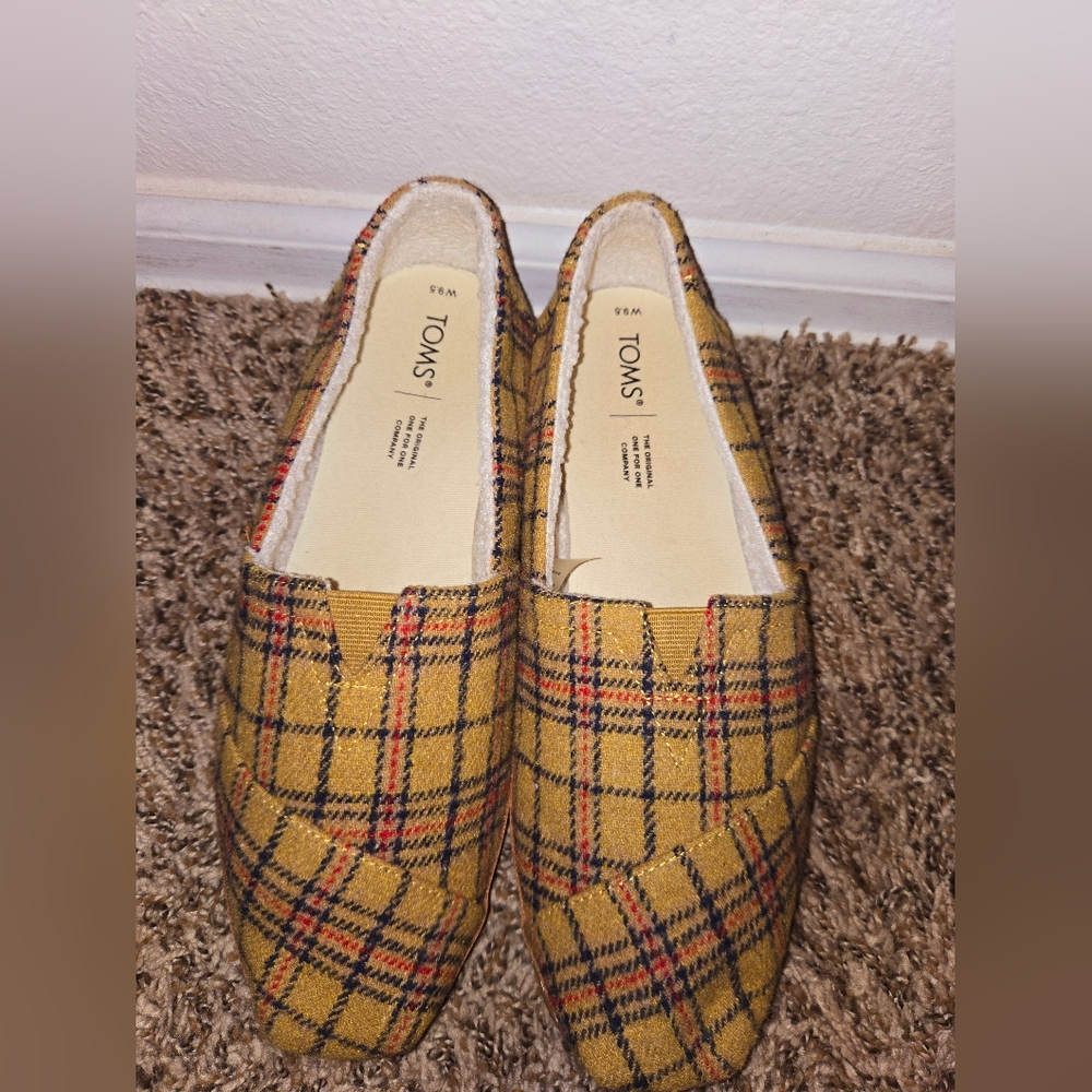TOMS Plaid Slip-On Shoes - Brown